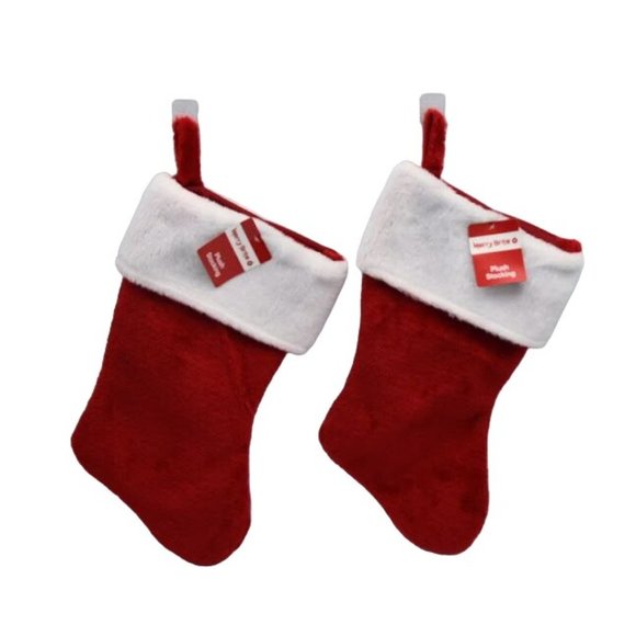 2 Merry Brite Christmas Stockings and 1 Santa Hat with Glitter Snowflakes New Lo - Picture 5 of 6